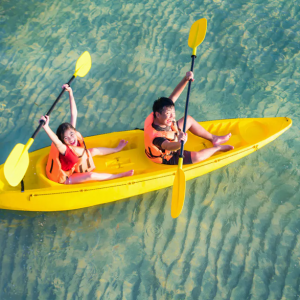 two kids kayaking
