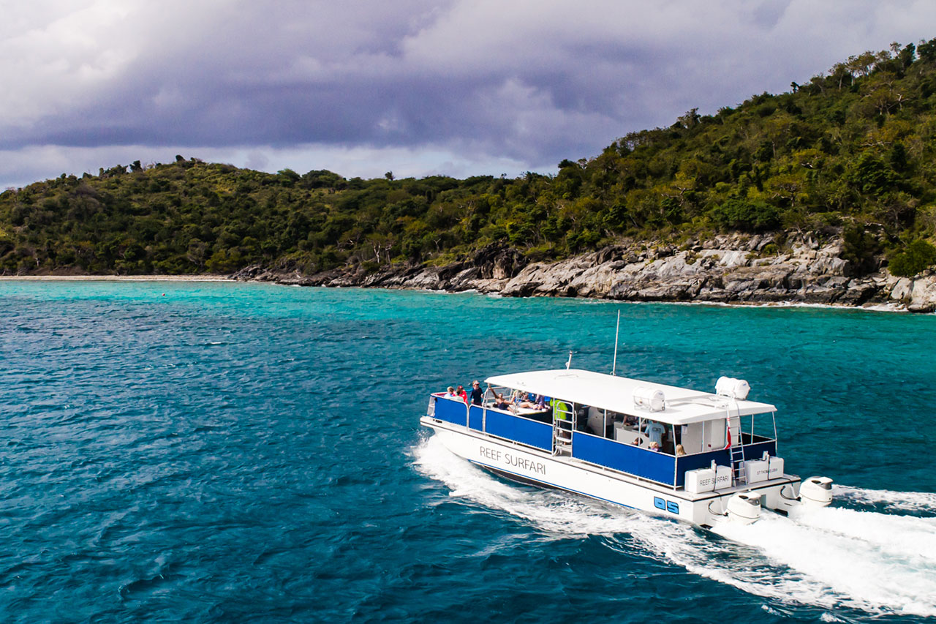 An Ocean Surfari boat having a tour over the ocean